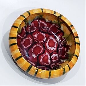 1960s Coronet 🇨🇿 7 1/4" Yellow Orange Blue Ceramic Drip Glaze Art Bowl